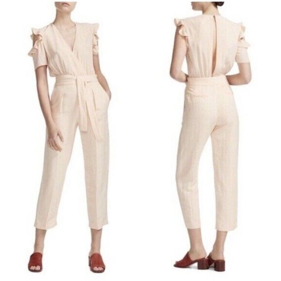 MAJE Piruize Cold-shoulder Crepe And Stretch-twill Jumpsuit In Mandarine Sz 40 - Picture 3 of 9